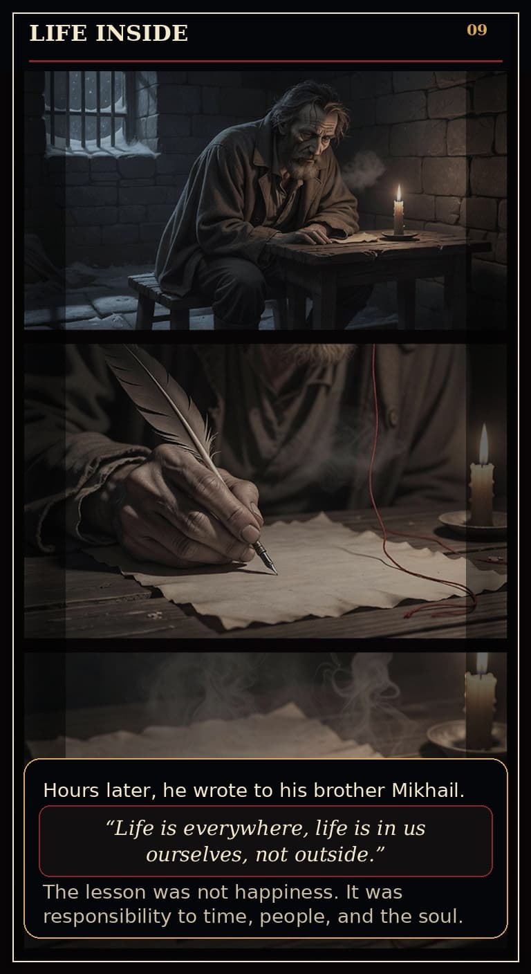 Page 9 of Fyodor Mikhailovich Dostoyevsky: Borrowed Time - Life inside punishment replaces the expected death.